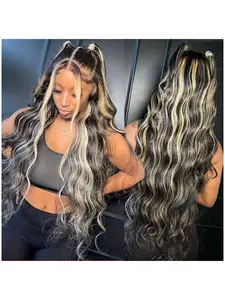 13x6 Wig, Lace Closure Wig, Human Hair,1b/27 Blonde Ombre Balayage, to Blonde, Body Wave, 180% Density, for Daily & Party Use