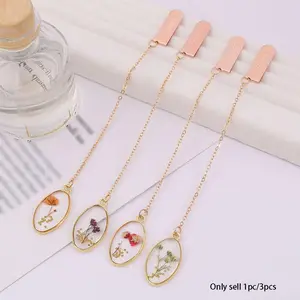 Random Color Handmade Dried Flower Bookmark, 1 Count Vintage Metal Floral Design Bookmark, Creative Bookmark Pendant for Reading, Book Accessories