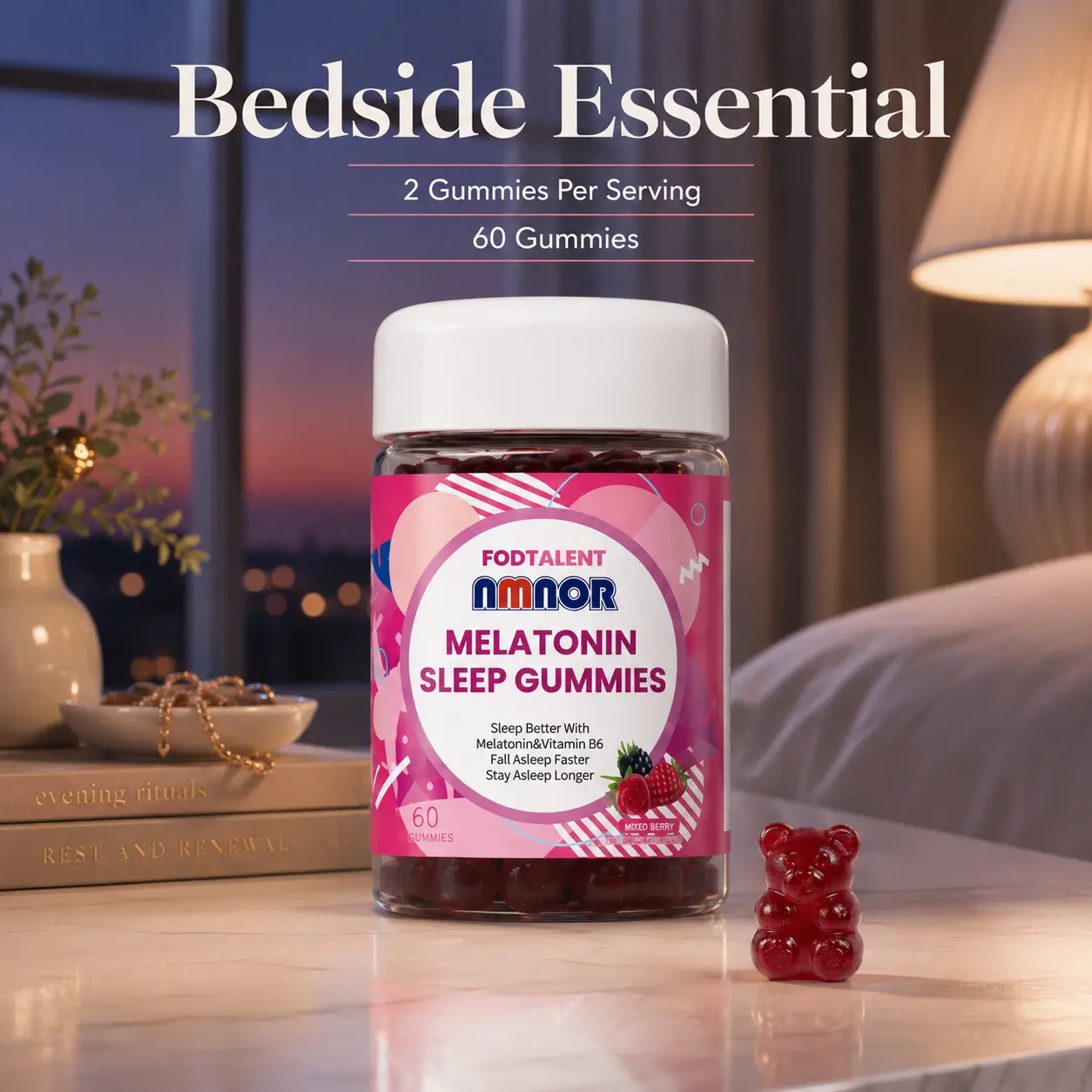 NMNOR Melatonin Vitamin Gummies - Gluten Free, FDA Registered, Natural Blend Sleep Support Supplements, 2 Gummies Per Serving, Mixed Berry Flavor, 60 Count Dietary Supplement