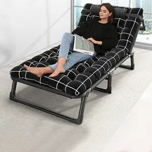 Camping Cot, Adjustable 4-Position Adults Reclining Folding Chaise with Pillow, Outdoor Lounge Chair Sleeping Cot Bed, Perfect for Office, Pool, Beach, Patio