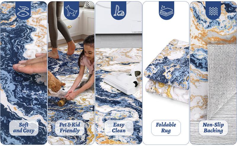 GARVEE Abstract Marble Rugs: Modern, Washable, Non-Slip Area Rugs in Various Sizes (5'x7', 6'x9', 8'x10', 9'x12') for Living Room, Bedroom, Kitchen, and Dining. Ideal for High Traffic Areas, Available in Blue and Grey.