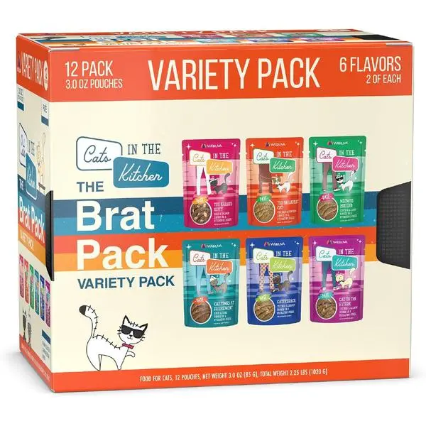 Weruva Cats in The Kitchen Slide N' Serve The Brat Pack Variety Cat Food Pouches 3 Ounce (Pack of 12)