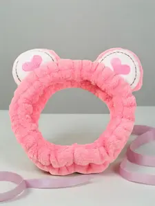 American-Style Influencer Frog Big-Eye Face Wash Headband, Cute Cartoon Hairband for Women, Plush Heart Headband for Masks