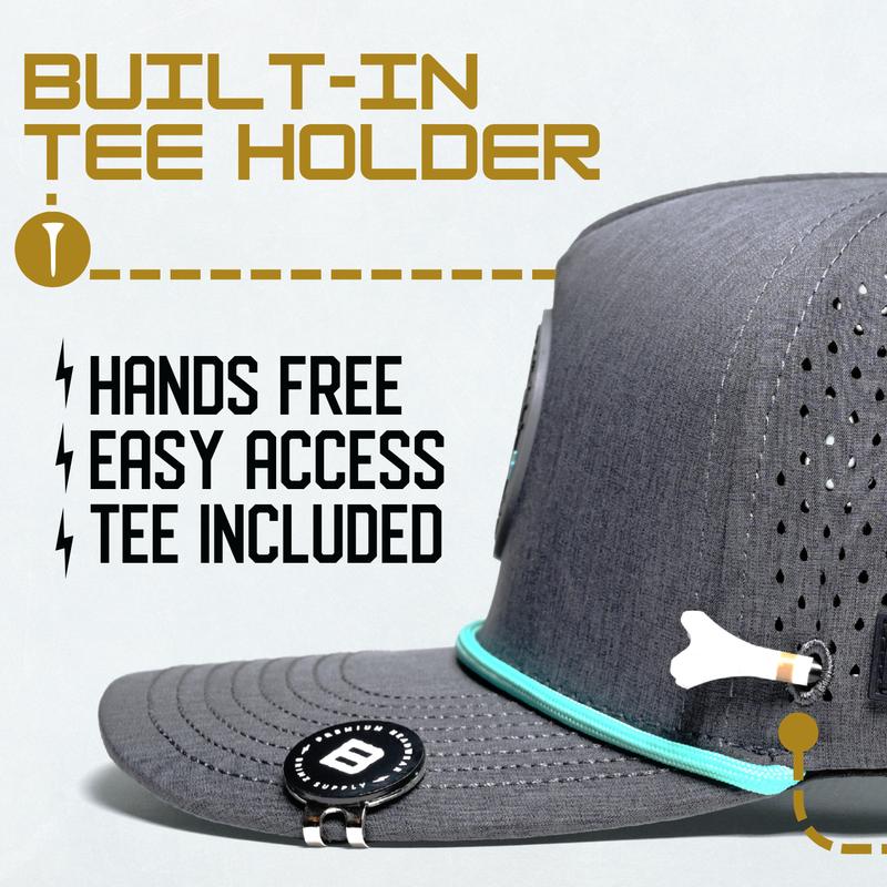 BRIMZ Golf Performance Hat - Breathable Sweat & Water Resistant Golfing Snapback Cap with Tee Holder & Magnetic Ball Marker (Beers & Bogeys)