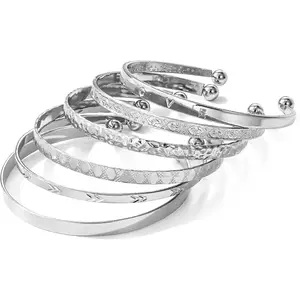Silver Bangle Bracelet For Women 14k Plated Multi Layer Cuff Bracelets Set Trendy Boho Textured Indian Punk Chunky Cable Smooth Bangles Elegance Stack Minimalist Jewelry Gift