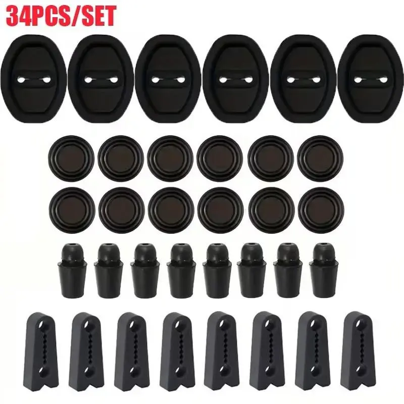 34-Piece Car Door Lock Protector Set, Includes 6 Lock Covers, 12 Shock Pads, 8 Door Protectors, 8 Noise-Reducing Pads, Universal Fit, Car Accessories