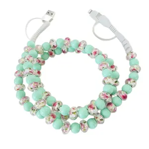 4 in 1 Acrylic Beaded Charging Cable Creative Design，Compatible with all devices USB-C and Lightning interfaces, 3.3 feet in length, ideal for women for charging,Holiday gifts, New Year gifts