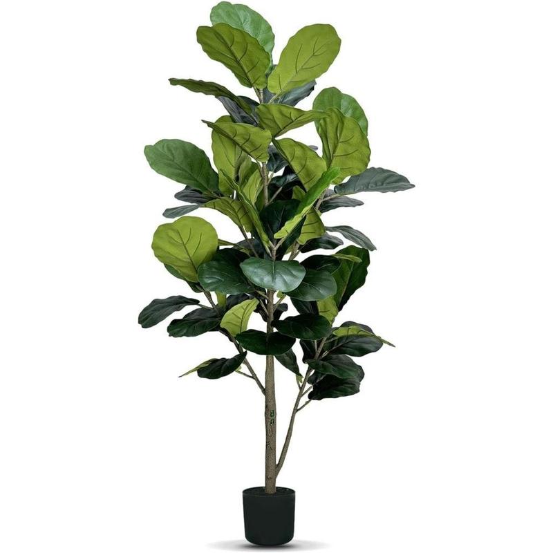 Artificial Fiddle Leaf Fig Tree 5ft - Faux Ficus Tree Nearly Natural Indoor Outdoor, UV-Resistant Tall Artificial Plants, Standing Fake Plant Tree for Home Office Living Room Decor