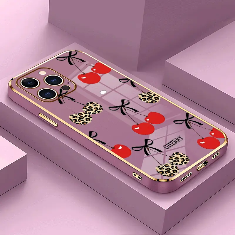 Cherries Soft Silicone Phone Case For iPhone 17 Pro Max/17air/16 Plus/15/14/13/12/11 Drop Protection|Full Camera Protection|Anti-Scratch|Non-Smudge|Non-Slip|Anti-Yellow|Perfect Birthday Gift for Her|Y2K Aesthetic & Cute Girly