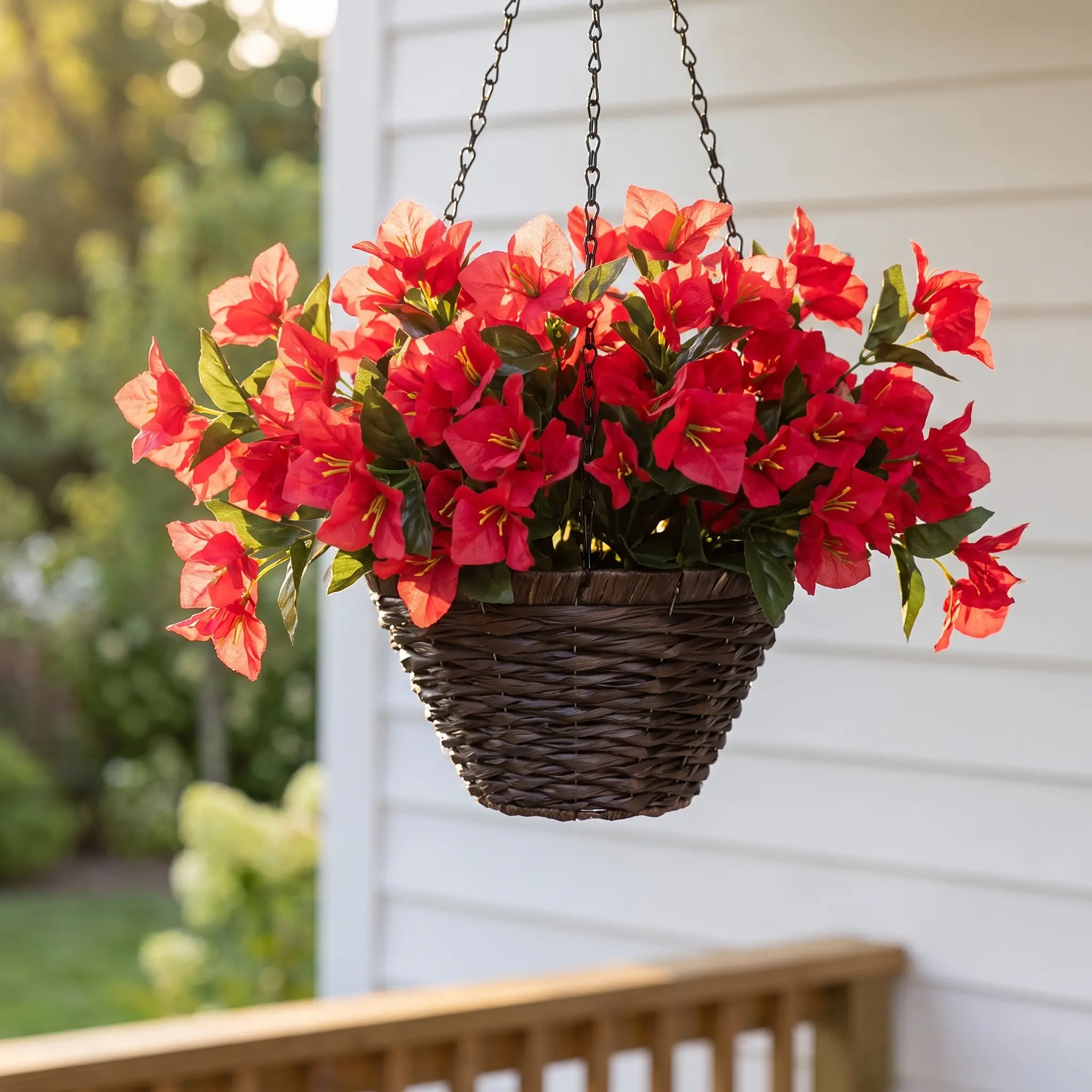 3Pcs Bougainvillea Trailing Vines – Long Faux Silk Blooms for Hanging Baskets, Porch Rails & Patio Pots – Fuschia Magenta Floral Sprays for Fence, Trellis & Outdoor Curb Appeal