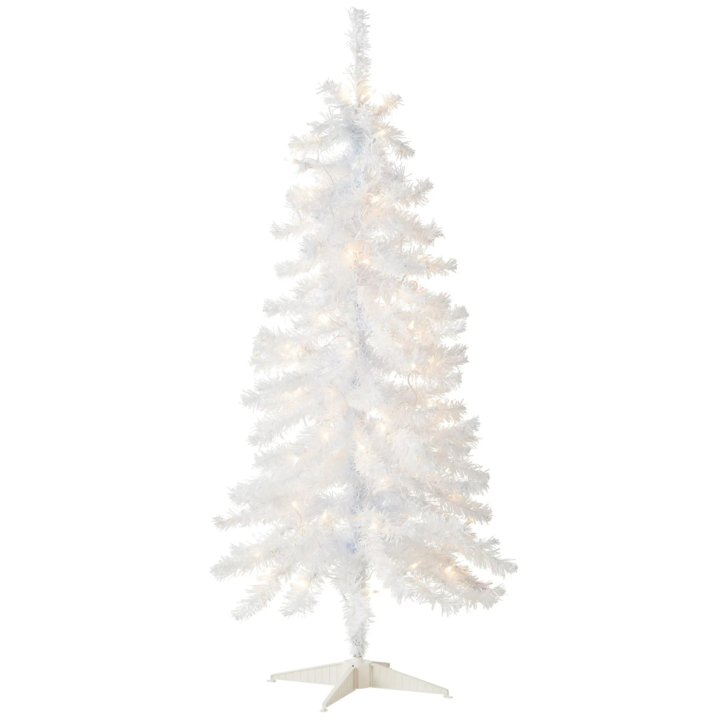 4 ft. Pre-Lit Tinsel Collection White Iridescent Tree with Clear Lights, Plug-In