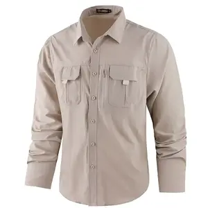 Men’s Sun Protection Fishing Shirt, Long Sleeve, UPF 50+, Button-Down with Zipper Pockets, Waterproof — Ideal for Travel and Work