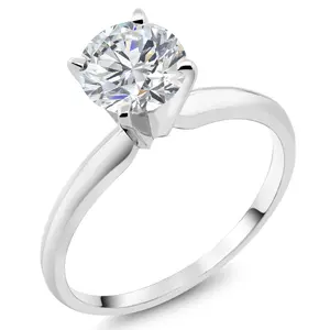 Gem Stone King 14K White Gold E-F Lab Grown Diamond Solitaire Engagement 4-Prong Ring For Women | 0.74 Cttw | Round 6MM | Gemstone Birthstone