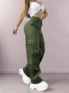 New Women's Everyday Long Pants, Multi-Pocket Fashion Loose High-Waist Casual Woven Cargo Pants, Stylish Ladies' Workwear Trousers Fit