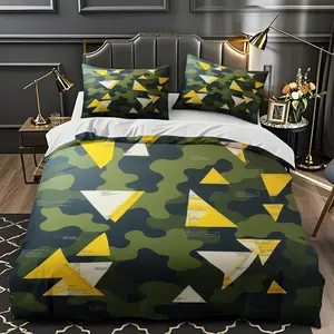 2/3Pcs Comfortable Camouflage Triangular Arrangement Quilt Cover Set, High-Definition Digital Printing, Suitable For All Year Round! Clearance Sale Perfect Gift 100% Polyester Fiber Machine Washable (1 Duvet Cover +1/2 Pillowcase, No Filling)