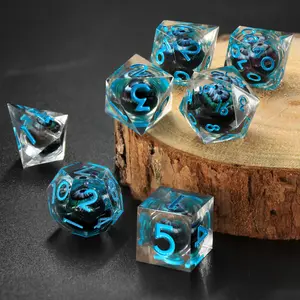 Durable Sharp-Edge Moving Eye Liquid Core Resin Polyhedral Dice Set for Dungeons & Dragons, TTRPG Role-Playing Games Dnd Metal Dice Custom