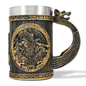 Stainless Steel Viking Mug 20Oz Beer Drinking Mug, Thor's hammer Tankard Coffee Cup, Medieval Celtic Mug, Viking Gifts for men