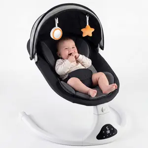 Unisex Baby Electric Swing for 0-6 Months Newborns - Bluetooth, Remote Control, 5-Speed Portable Rocking Chair, 12 Lullaby Sounds, 3-Point Widened Safety Belt, Plain Breathable Cloth Baby Items