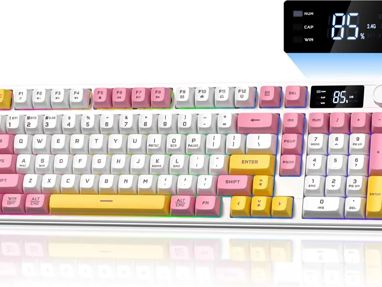 Womier DK98 PRO 98% Gaming Keyboard,Wireless Membrane Creamy Keyboard with Media Knob & Screen Cute Keyboard Mechanical Feeling with Number Pad RGB Backlit Tri-Mode BT/2.4GHz/USB-C
