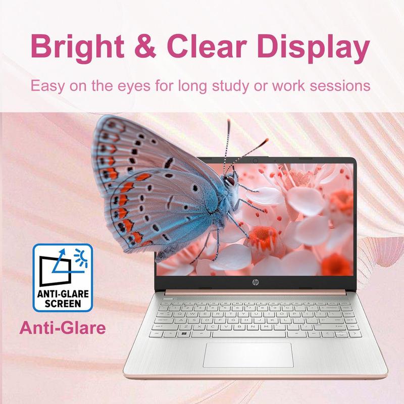 HP 14” Rose Gold Laptop, Intel Dual-Core, 4GB RAM, 64GB SSD, HD Display, Windows 11, Microsoft 365 Web Apps with 1TB OneDrive, Lightweight Student Computer, Rose Gold