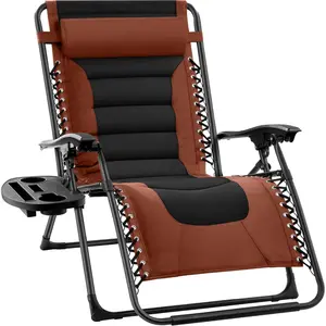 Best Choice Products Oversized Padded Zero Gravity Chair, Folding Outdoor Patio Recliner, XL Anti Gravity Lounger for Backyard w/Headrest, Cup Holder, Side Tray, Polyester Mesh - Rust/Black
