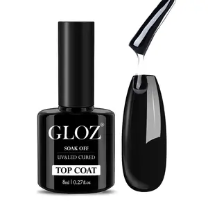 Gloz No Wipe Gel Top Coat, Clear Shiny Finish, Long Lasting Durable Gel Nail Polish, UV LED Nail Lamp Cure, 8ML Nail Art Gift for Women