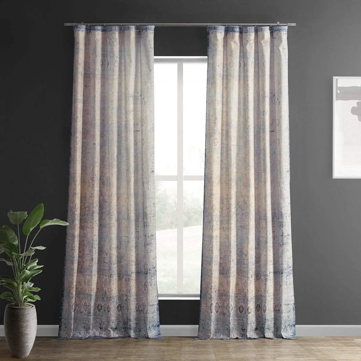 Half Price Drapes Beach Greige Abstract Textured Printed Cotton Home Decorative Window Curtain for Bedroom, Home Decorative Curtain, Window Curtains Bedroom