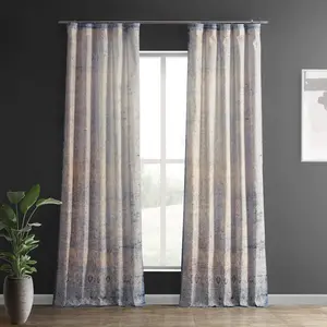 Half Price Drapes Beach Greige Abstract Textured Printed Cotton Curtain