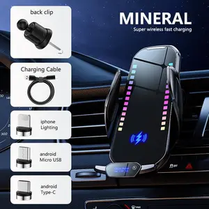 Shiny LED Colorful Super Fast wireless Car Charger, 1Pcs, Auto Clamping Phone holder,Colorful LED Phone Wireless Charger , 360 Degree Rotation,High Quality