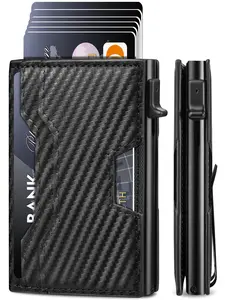 Men's Business Minimalist Leather Wallet, RFID Blocking Bifold Card Holder, Smart Pop Up Wallet with Money Clip, Simple All-match Wallet for Men for Daily Life