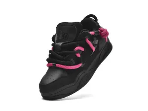 Q-AND Bread Shoes Black Pink Color Block Casual Walking Sneakers for Girl Footwear Comfortable and Stylish
