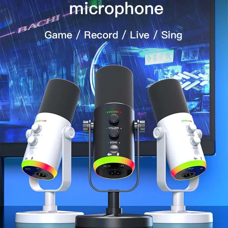 Wired RGB Gaming Microphone - USB Dynamic, Camera & Mobile Compatible, Plug-and-Play Audio Gear for Streaming, PC/Laptop Use