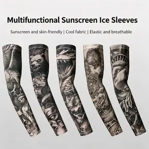 Men's Summer Outdoor Sports Cycling Arm Sleeves with Floral Design, Ice Silk Sun Protection, and Tattoo-Style Arm Covers