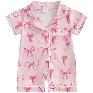 L-NG042 Newborn Summer Pajamas Baby Boy Girl Button Down Romper Cute Infant Sleepwear One-Piece Pjs