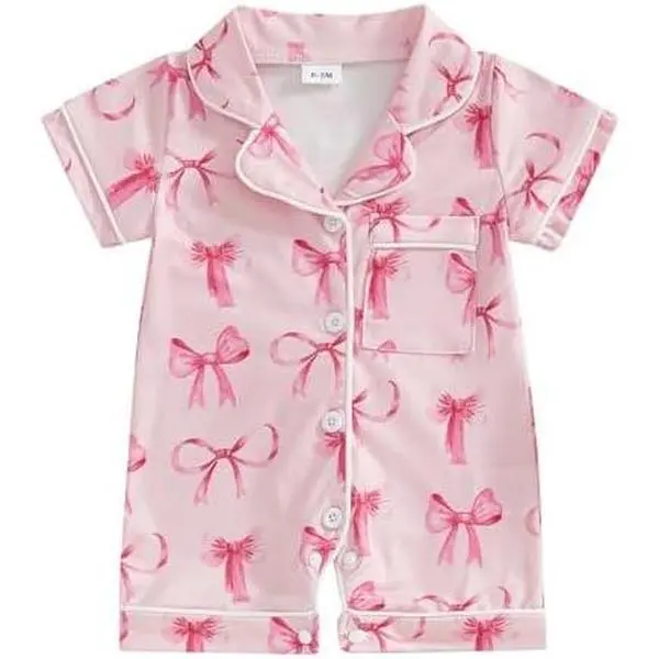 L-NG042 Newborn Summer Pajamas Baby Boy Girl Button Down Romper Cute Infant Sleepwear One-Piece Pjs