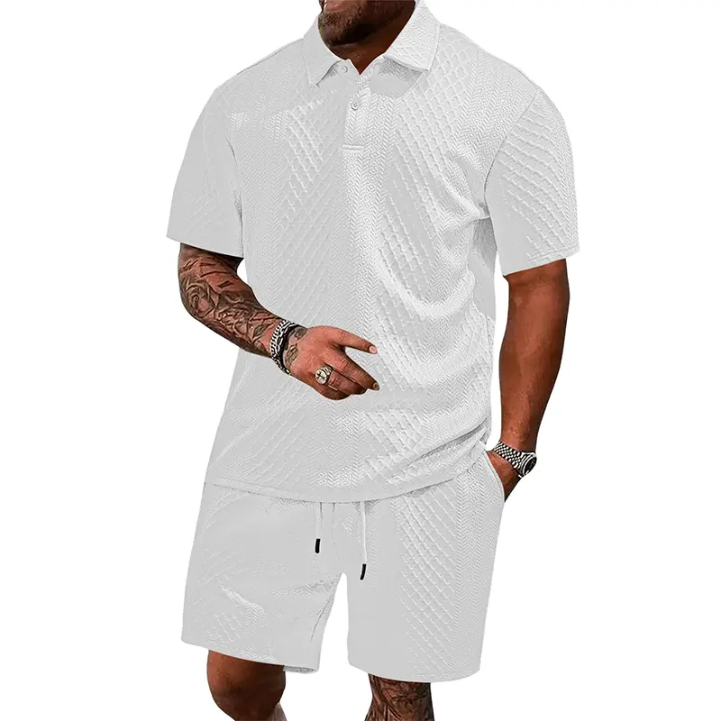 Gihuo Men's 2 Pieces Outfits Polo Shirt and Shorts Set Summer Tracksuit