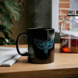 Wicca Coffee Mug, Black Witchcraft Gift, Deathmoth 11oz Mug, Gothic Halloween Cup, Witchy Tea Cup, Occult Drinkware, Spooky Kitchen Decor