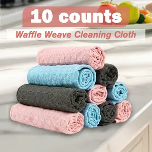 10 Counts Waffle Weave Cotton Kitchen Towels, Good Water Absorption for Daily Spills, Fast Drying Washcloths, Reusable and Durable, Multicolor Dish Rag