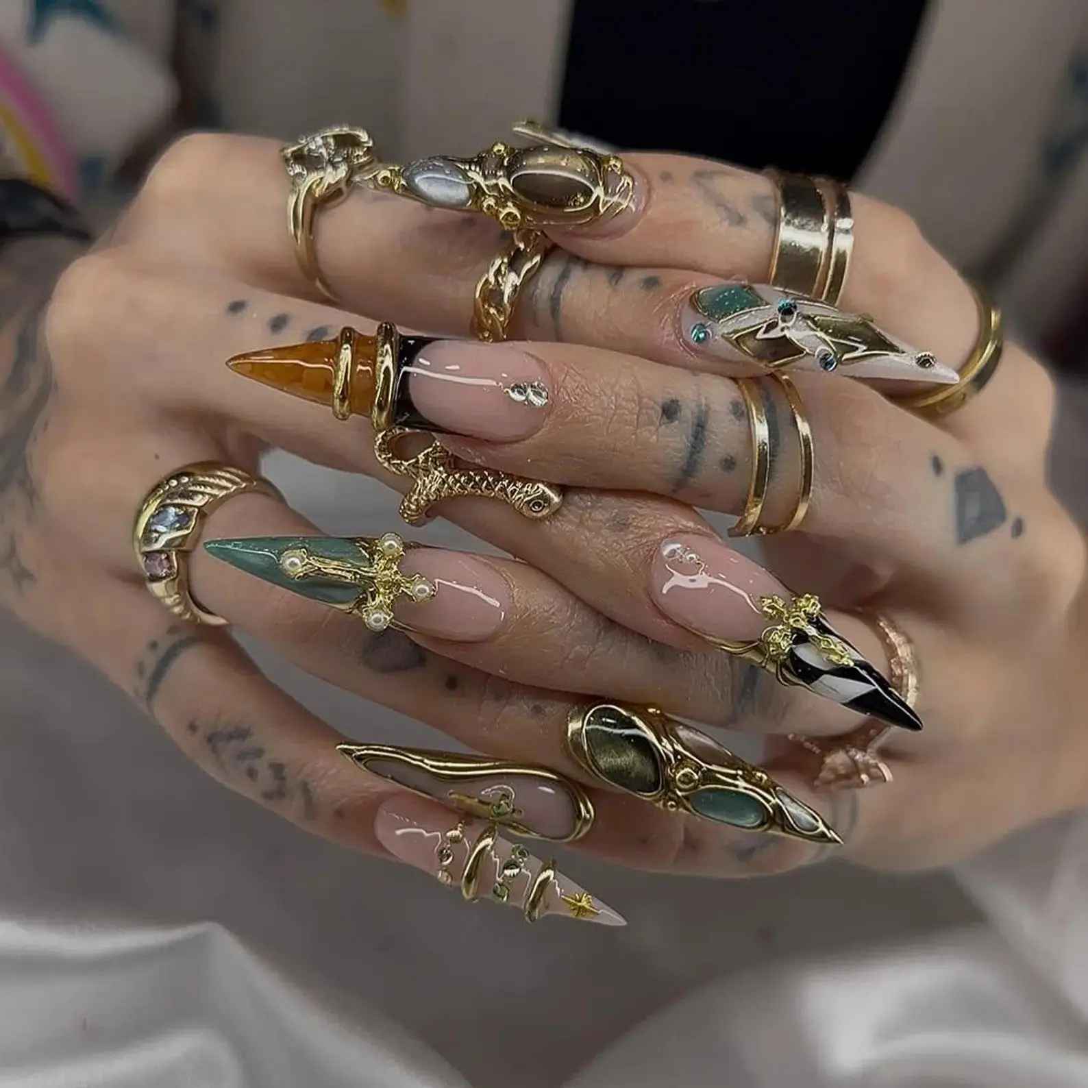 Handmade Floral Press-On Nails | 3D Flower Faux Acrylic Gel Nail Set