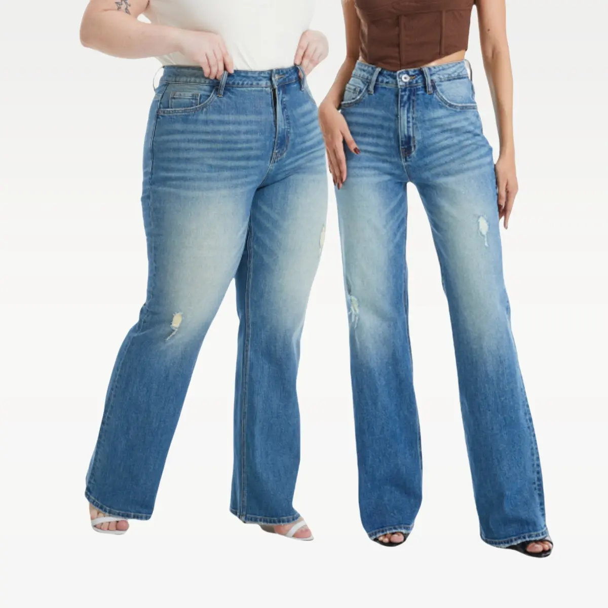 Black Friday Women's High Waist Stretchy Cotton Bootcut Jeans - Vintage Distressed, Wide Leg, Regular & Plus Size, Button Closure, Pockets, Winter Comfortable Minimalist Bottoms BYF1113