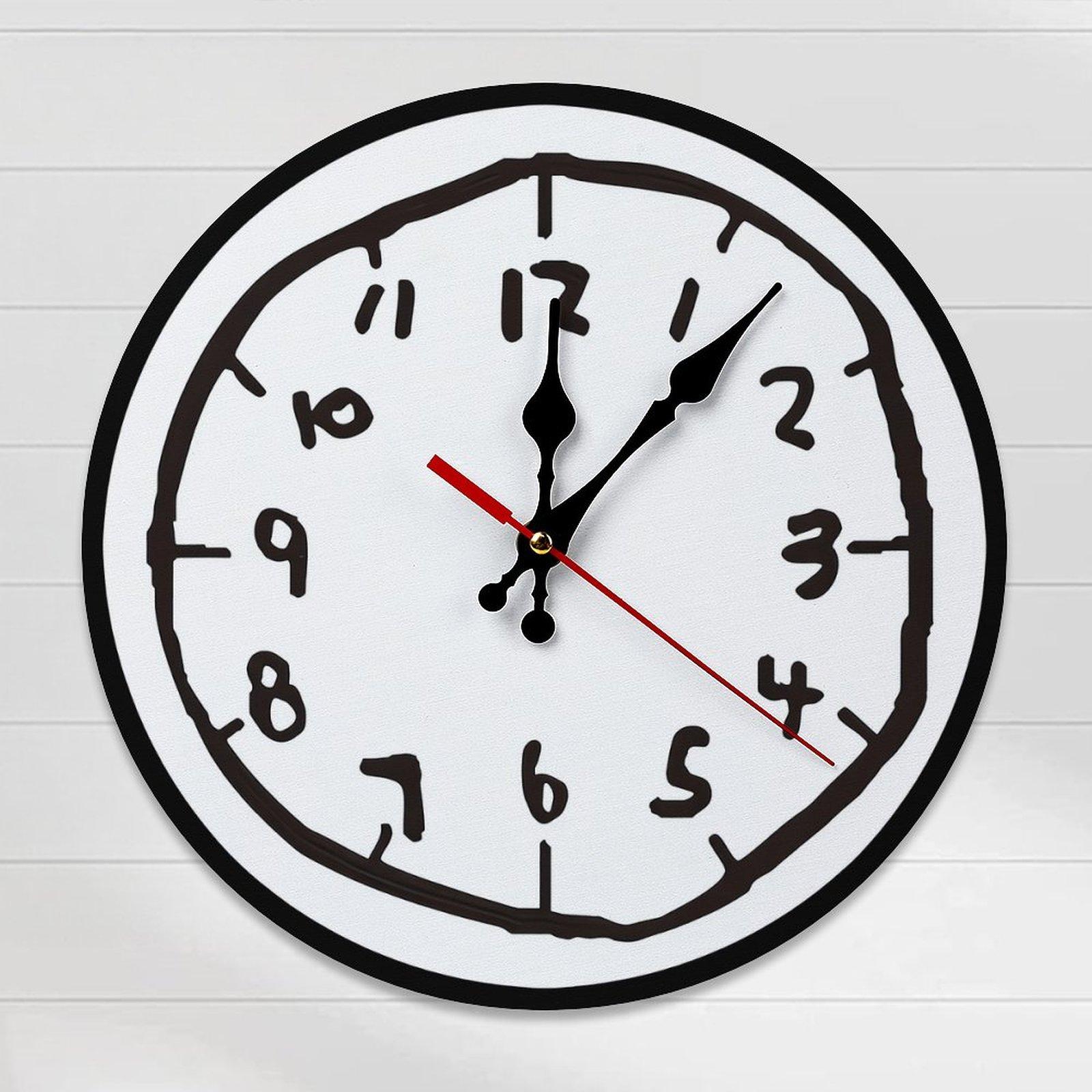 12 Inch Hand Drawn Doodle Style Wall Clock, Silent Non-Ticking Quartz Wall Clock, Minimalist Black White Creative Number Wall Watch for Home Living Room Bedroom Office Decor