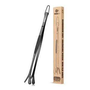 Fine Long Tweezers Tongs Professional Black, 12-Inch Stainless Steel kitchen tweezer for Kitchen, Food, Cooking, Repairing, Sea food and BBQ Utensils