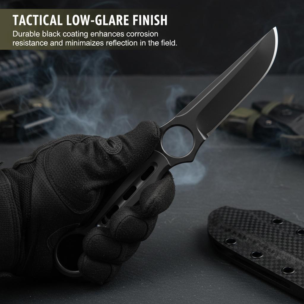 Dual Ring Handle Fixed Blade Knife with Kydex Sheath, EDC Outdoor Survival Tool for Camping Hiking