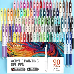 90 Color Acrylic Gel Pens Set, Artist Drawing Pen, Painting Pen, Acrylic Paint Markers, Languo Ink Upgrade Formula, Precision 0.7mm Tip, High Saturation Colors, Anti-Fading, Transparent Barrel, Acrylic Marker Pen