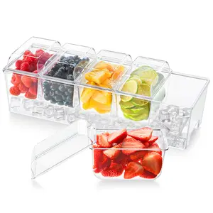 Lifewit Ice Chilled Condiment Caddy with 5 Containers(2.5 cup), Condiment Server with Separate Lids, Serving Tray Platter with Removable Dishes for Fruit, Salad, Bar Accessories, Taco, Party Garnish