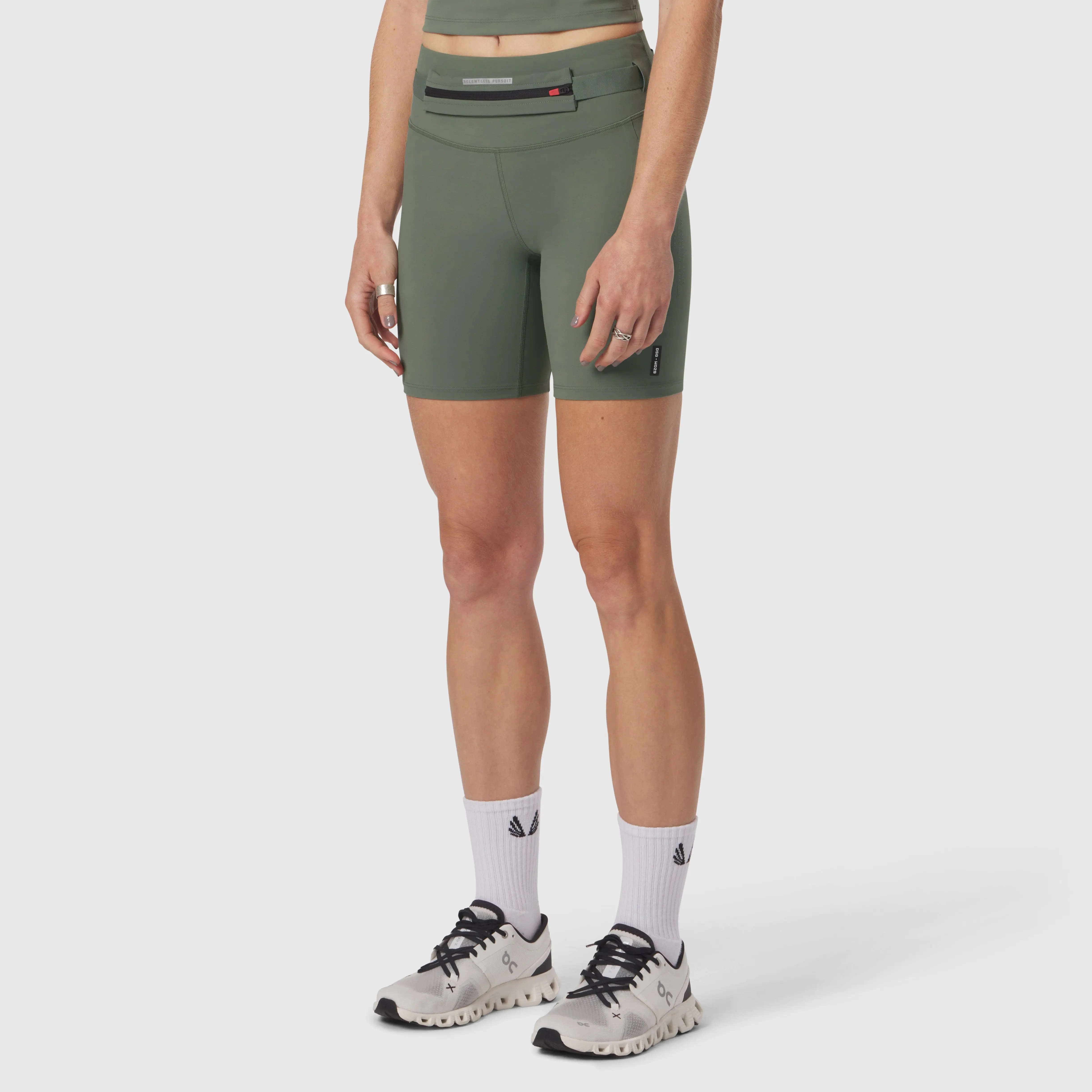 W029 LYCRA® 3-in-1 Biker Short - Sage, S/M Sizes, Magnetic Feature, Athleisure Wear for Lifestyle Sports & Outdoor Activities, Technical Running Women's Sports Shorts, Anti-Chafe Gusset, Removable Belt, Training Run, Biker Women's Sports Shorts