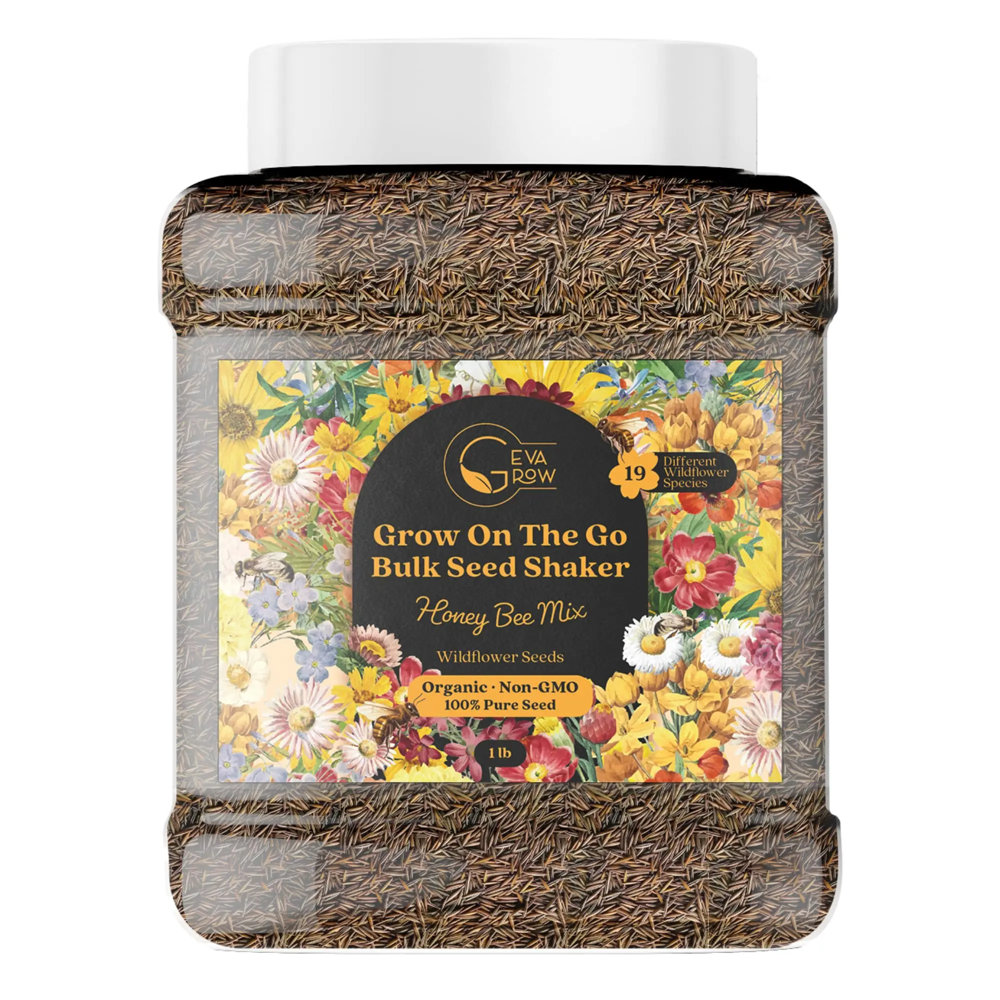 Bulk Wildflower Seed Mix – Honey Bee Wildflower Seed Mix 1 Pound Tub by GevaGrow | Bulk 300,000+ Seed Tub | 19 Variety Flower Seeds for Planting in Pots & Outdoor Gardens | No Messy Bags or Packets |
