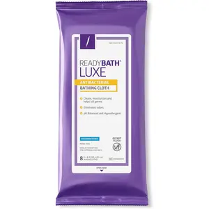 ReadyBath LUXE  Extra Thick Adult Bath Wipes (8 Wipes), Unscented, No Rinse Formula with Aloe, Shower Wipes for  ,  & -Free, 8 x 8 Inch