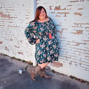 DOT12240005 Teal and Peach Floral Dress