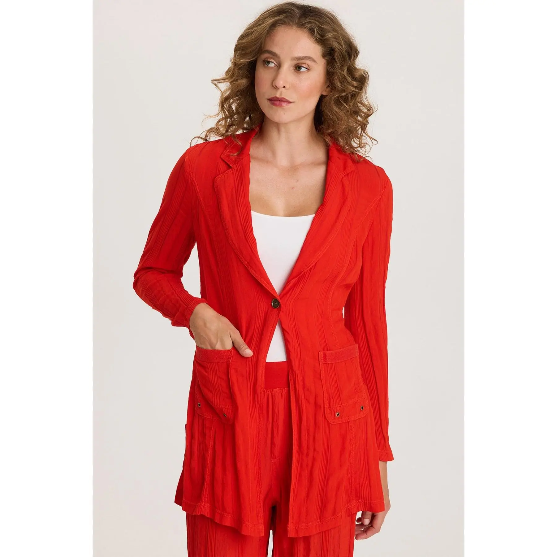 Barron Textured Stripe Long Blazer